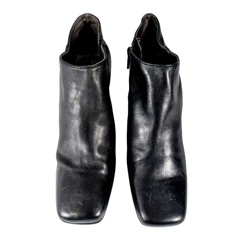 JENNIFER MOORE! BLACK GENUINE LEATHER RECTANGULAR HEEL, ZIP ANKLE BOOTS! SZ 9M